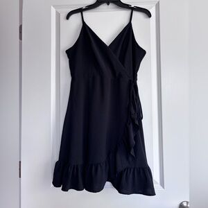 Altar'd State Black Wrap Ruffle Mini Dress